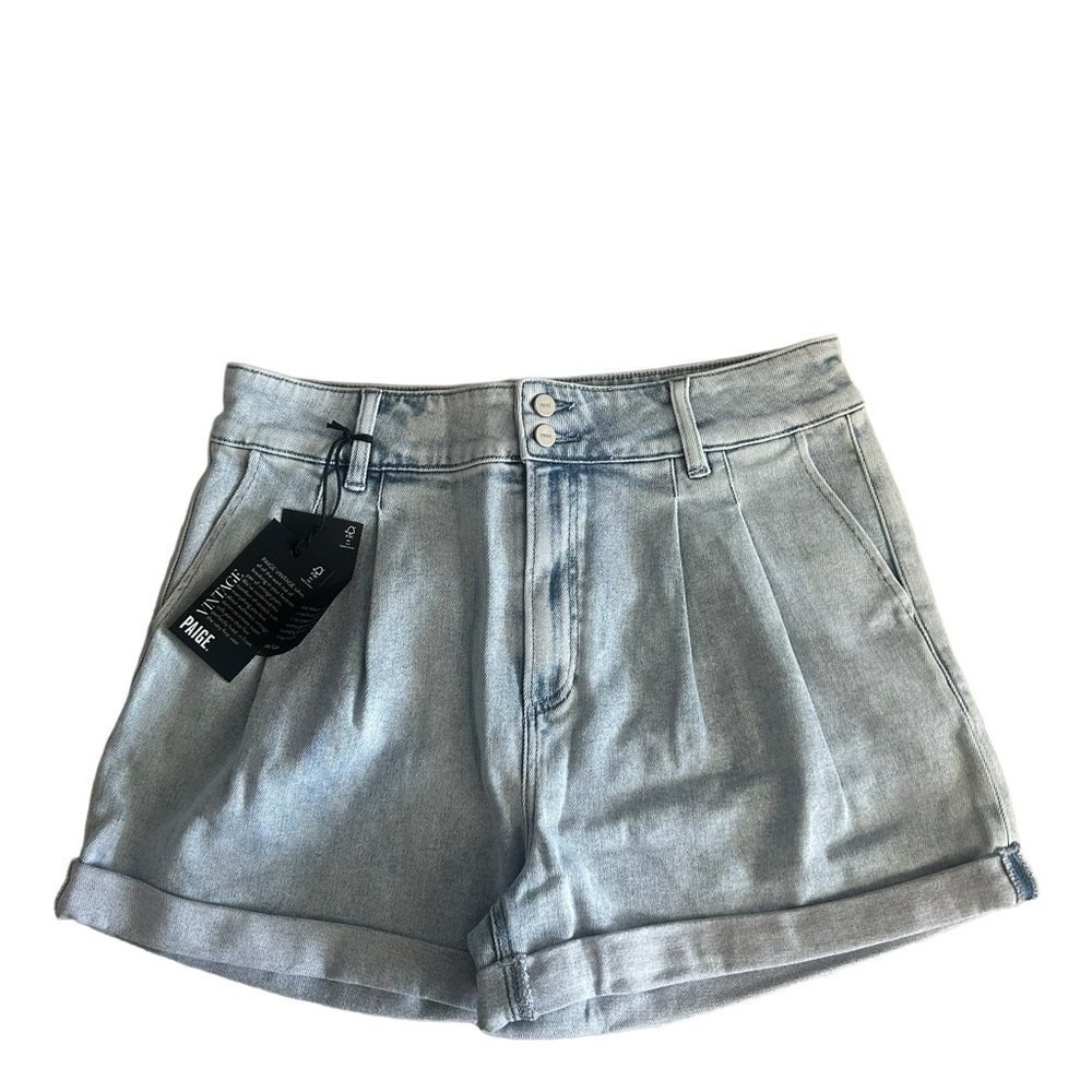 PAIGE Beth Sherry High Waisted Pleated Denim Shorts Light Wash NWT Size 31